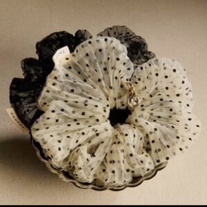 SEZANE MAXI TULLE SCRUNCHIE. BLACK with Gold Medallion